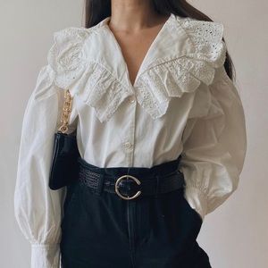 ZARA White Poplin Embroidered Eyelet Blouse